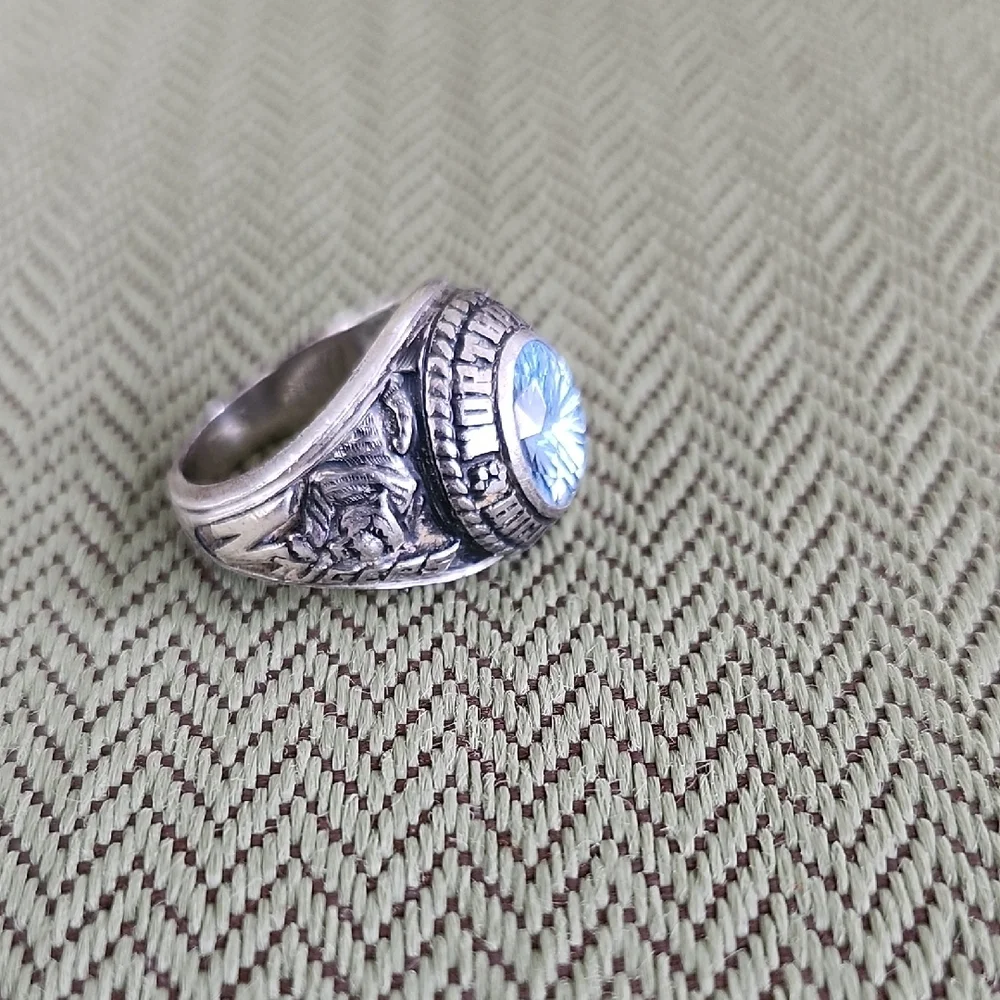 Vintage Class Ring with Aquamarine Gemstone Josten Ladies Sterling Silver 10.92g